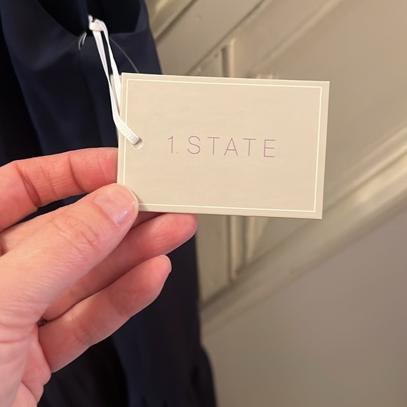 Navy Blue Silk Dress - Tiered With Spaghetti Straps - M - Picture 3 of 5